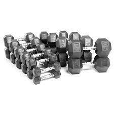 5 50Lbs Rubber Hex Dumbbells set Golden Fitness
